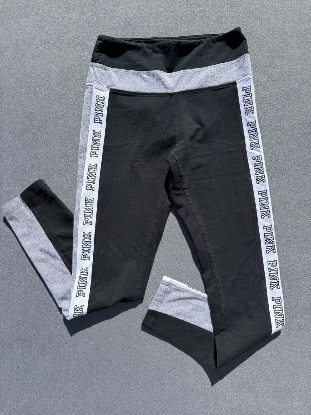 Victoria's Secret PINK Colorblock Logo Side Leggings Black and Grey